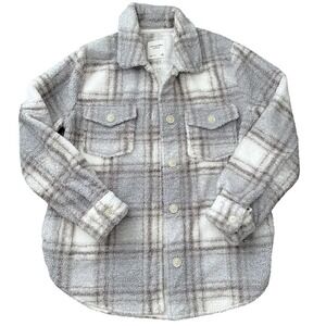 Abercrombie & Fitch Gray and White Plaid Teddy Jacket